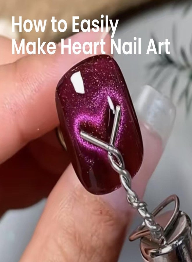 ESUOHYM 3 In 1 Nail Magnet For Cat Eye Gel Polish With Extra 1 PCS Square Magnet, 5 PCS Paper Clips For Heart Flower And Black Hole Nail Art DIY Tools Design Walnut - Image 2
